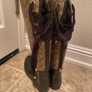 COACH Tristee Khaki/Chestnut Lace Up Rain Boots